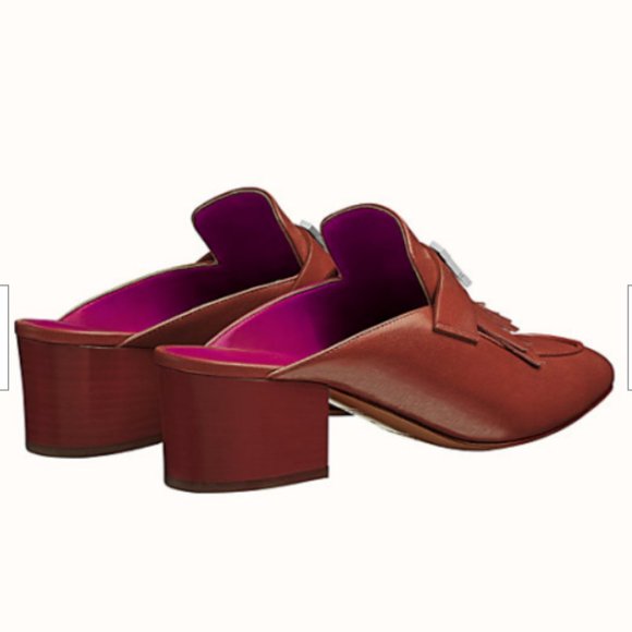 ❤️ HERMES TUILERIES MULE SLIP ON FRINGE LOAFER HEELS 37 DESIGNER MULES ITALY - Picture 14 of 15